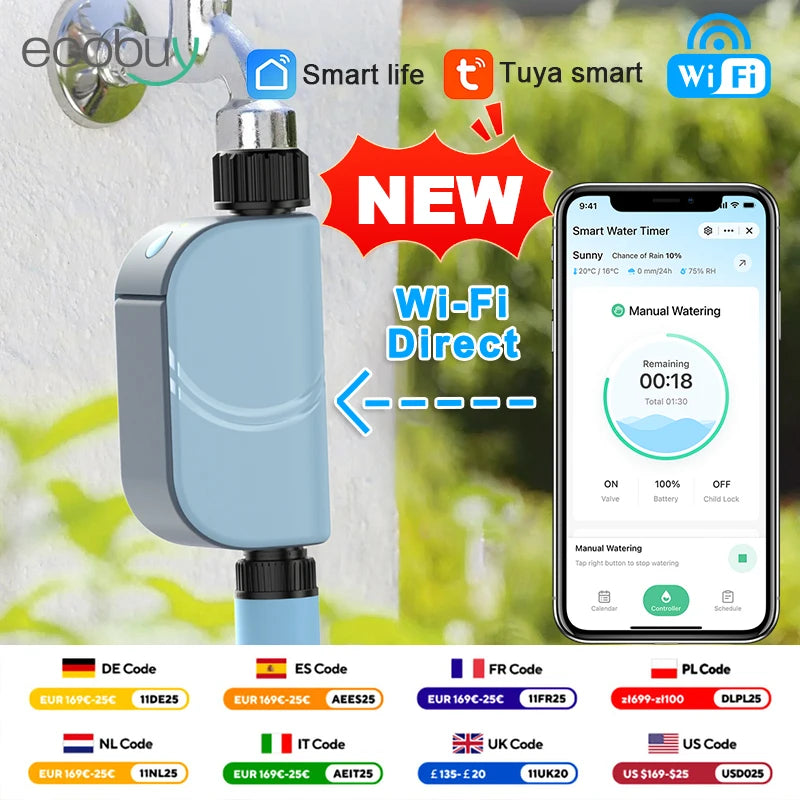 Smart Tuya WiFi Garden Watering Timers Sprinkler Valve Programmable Auto Irrigation Watering Timer Irrigation Watering System