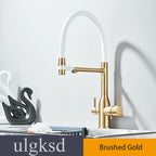 Kitchen Purified Water 2 Function Brass Cold and Hot Mix Faucet Black Flexible Water Pipe 360 Rotate Filtered Water Deck Install
