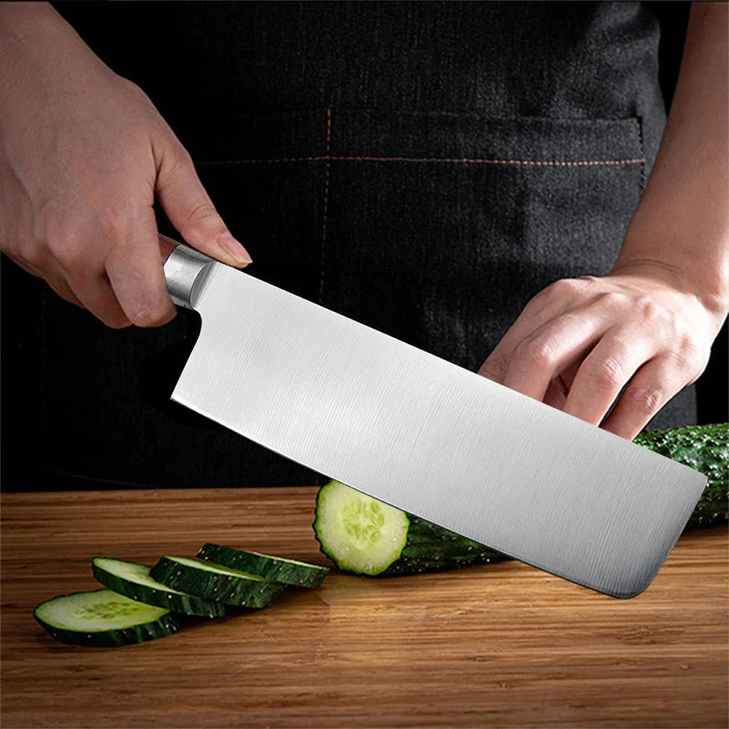 Professional chefs kitchen knife for cutting meat. Kitchen decorative wooden handle made of stainless steel for cooking utensils