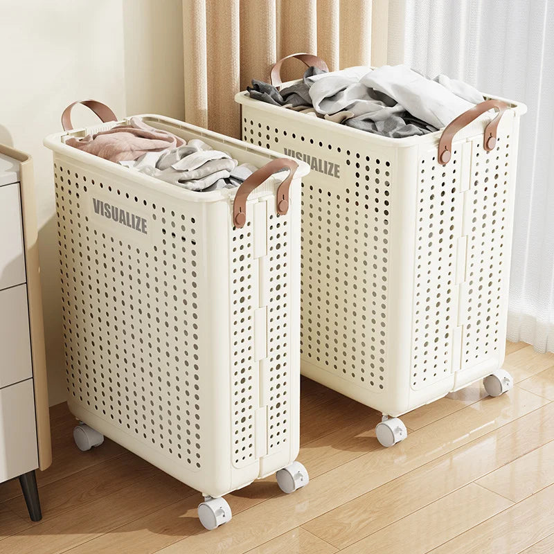 Folding dirty clothes basket, household laundry basket, with wheels, large capacity storage basket, balcony bathroom crevice