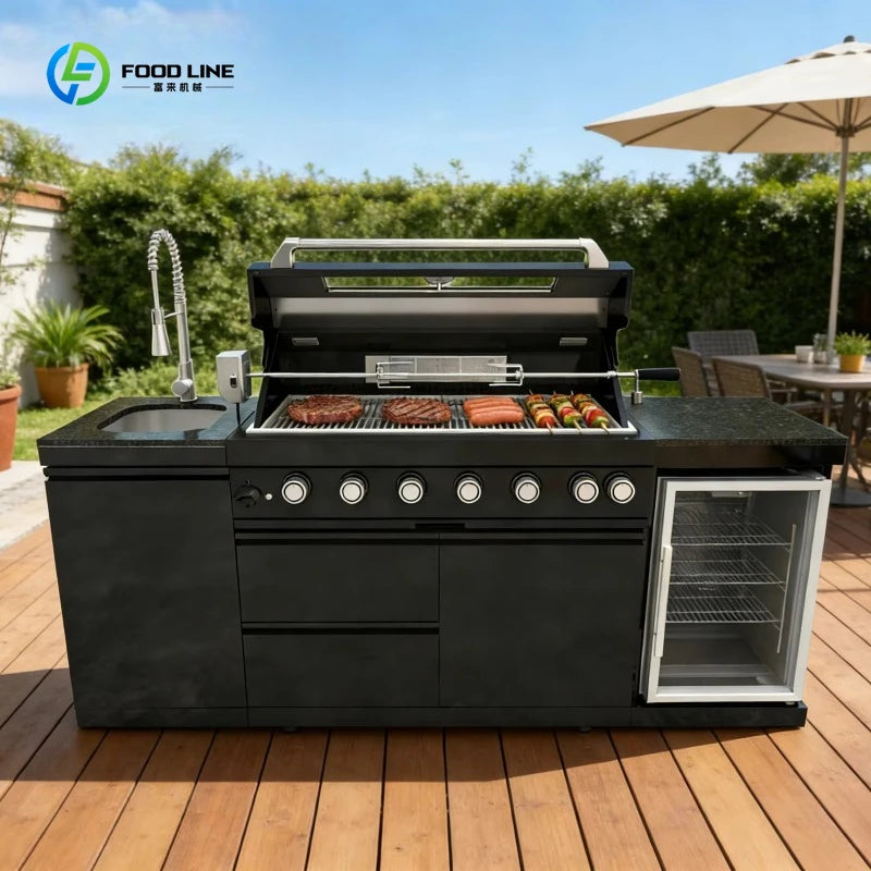 Customized All-Weather Outdoor Cooking Station Modern Black Outdoor BBQ Kitchen for Garden Patio Backyard Outdoor Living