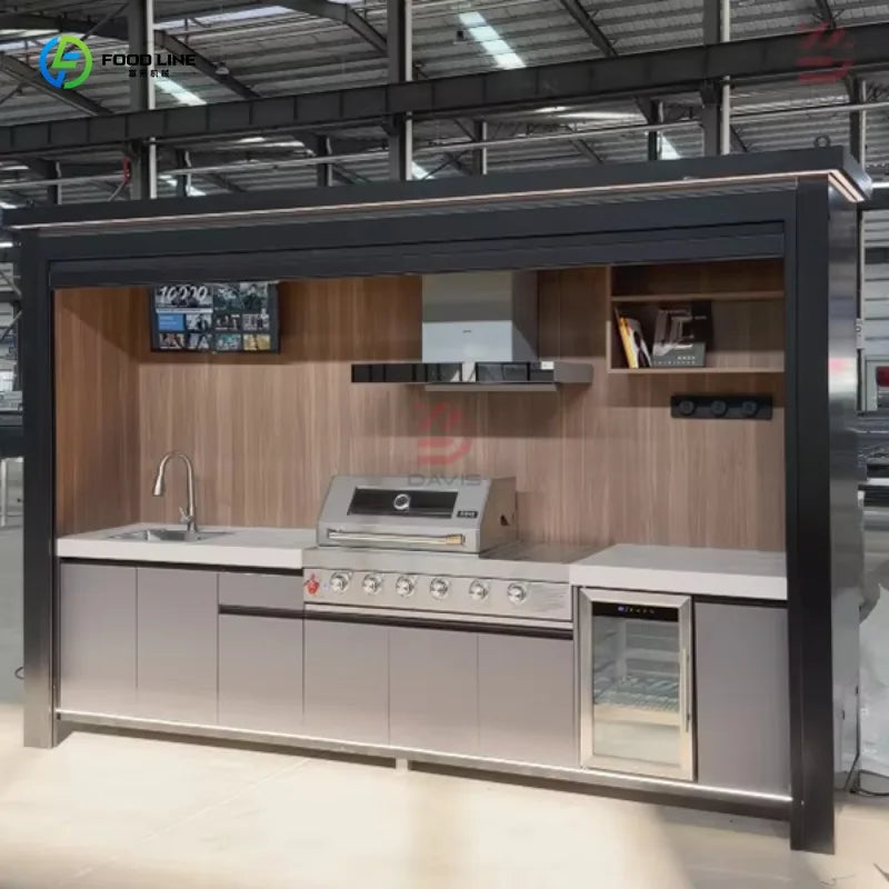 Customized lightweight durable outdoor kitchen island aluminum frame design equipped with sink and storage cabinet