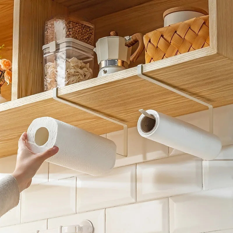 Wall Mounted Kitchen Tissue Rack Metal Non Perforated Roll Paper Cling Film Storage Cabinet Home Cloth Storage Racks