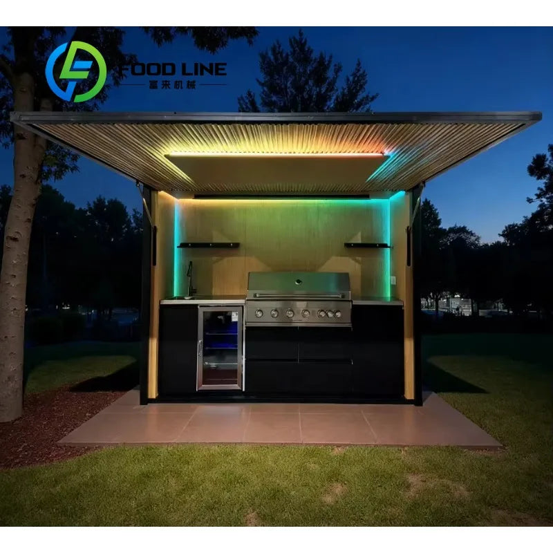 Customized Modern Modular Prefabricated Outdoor Mobile Kitchen Unit Anti Slip Stable Storage Cabinet For Backyard Patio Garden