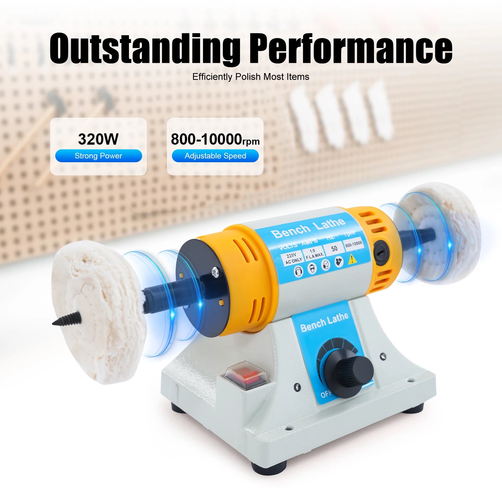 Adjustable Speed Polishing Machine,320W 50Hz Tabletop Sanding and Polishing Machine， DIY Tool for Grinding and Polishing