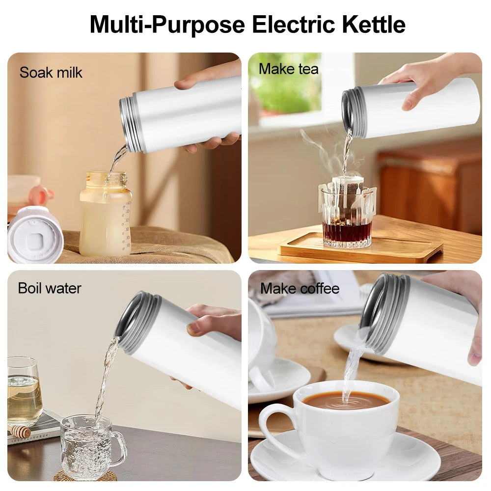 Portable Electric Kettle Mini Electric Kettle Tea Coffee Pot Anti-Scald Water Thermal Cup Keep Warm Hot Water Bottle for Travel