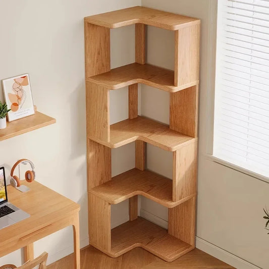 Solid Wood Corner Bookshelf Integrated Shelf Against The Wall Floor Narrow Cabinet Household Corner Storage Shelf Bookcase