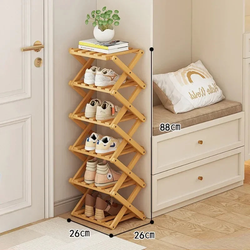 Multi Layer 5/6/7/8/9 Layer Simple Breathable Shoe Shelf Multifunctional Foldable Shoes Shelf Cabinet Simple Bamboo  Saves Space