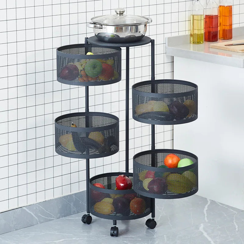 Kitchen Rotating Storage Rack Floor To Ceiling Multi-layer Fruit Storage Rack Living Room Snack Basket Storage Rack
