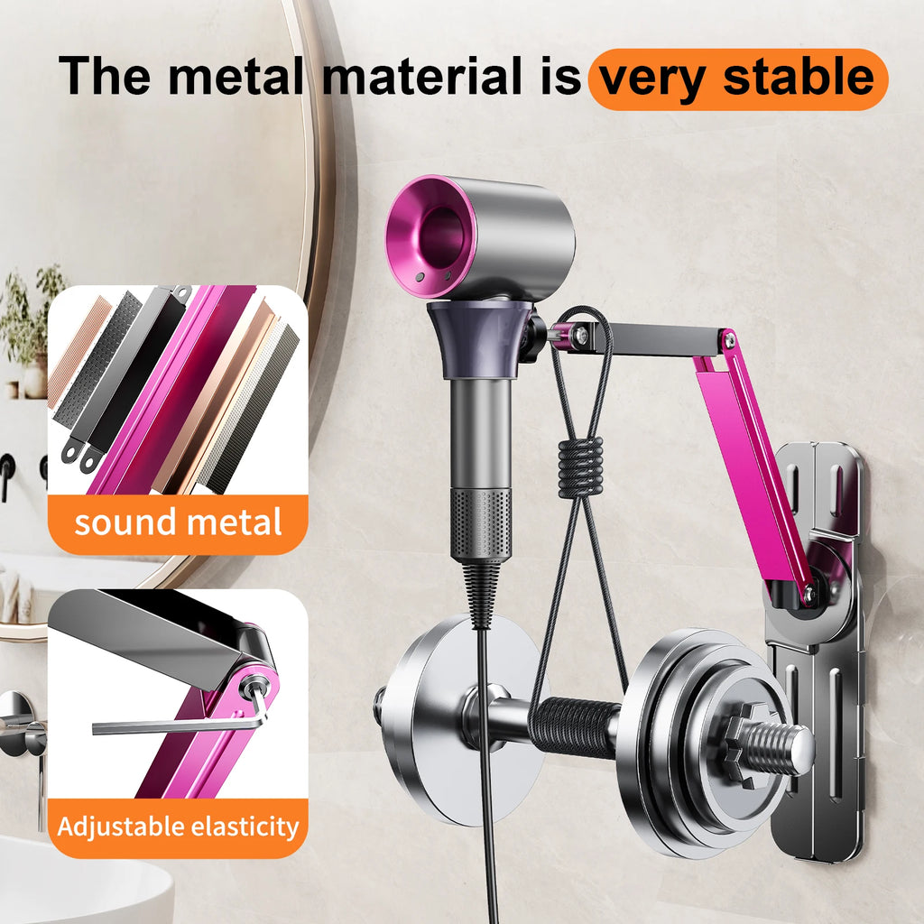 Eary Metal Hair Dryer Holder Wall Mounted Height Angle Adjustable Stand Versatile Free Hands Universal Convenience Furniture