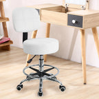 KKTONER Swivel Round Rolling Stool PU Leather with Adjustable Foot Rest Height Adjustable Task Work Drafting Chair with Back