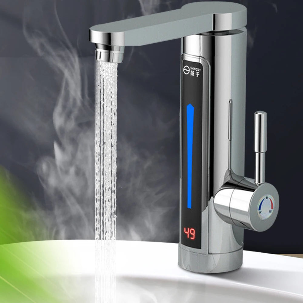 3300W Electric Faucet Electric Continuous Heater Ambient Light Temperature LED Display Instant Heating Water Tap Stainless Steel