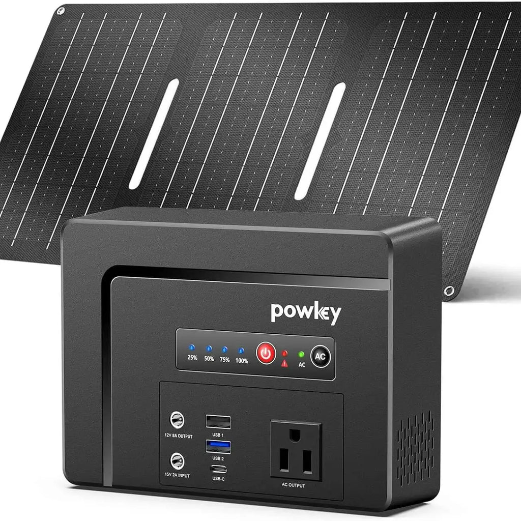 100W Solar Generator with Solar Panel 30W, 97Wh Portable Power Station Fast Charging Power Bank with Solar Charger for Camping