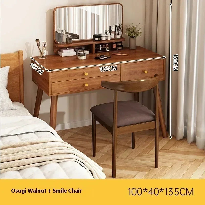 Minimalist Retro Dressers for Bedroom Walnut Color Dressing Tables with Mirror Chair Makeup Dresser Vanity Bedroom Furniture2025