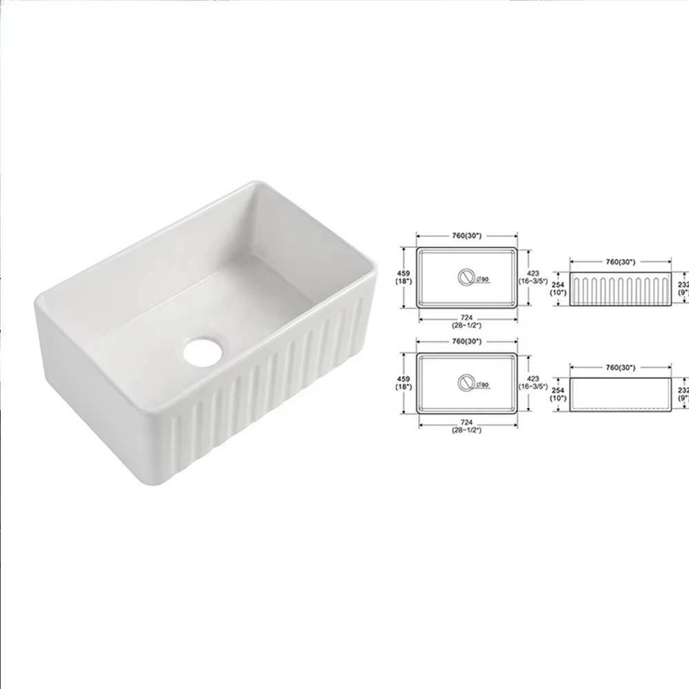 Luxury Kitchen Cabinets American Style 33 Inch Single Blow Ceramic Basin and Sink Modern Semi-Recessed Black Kitchen Sink