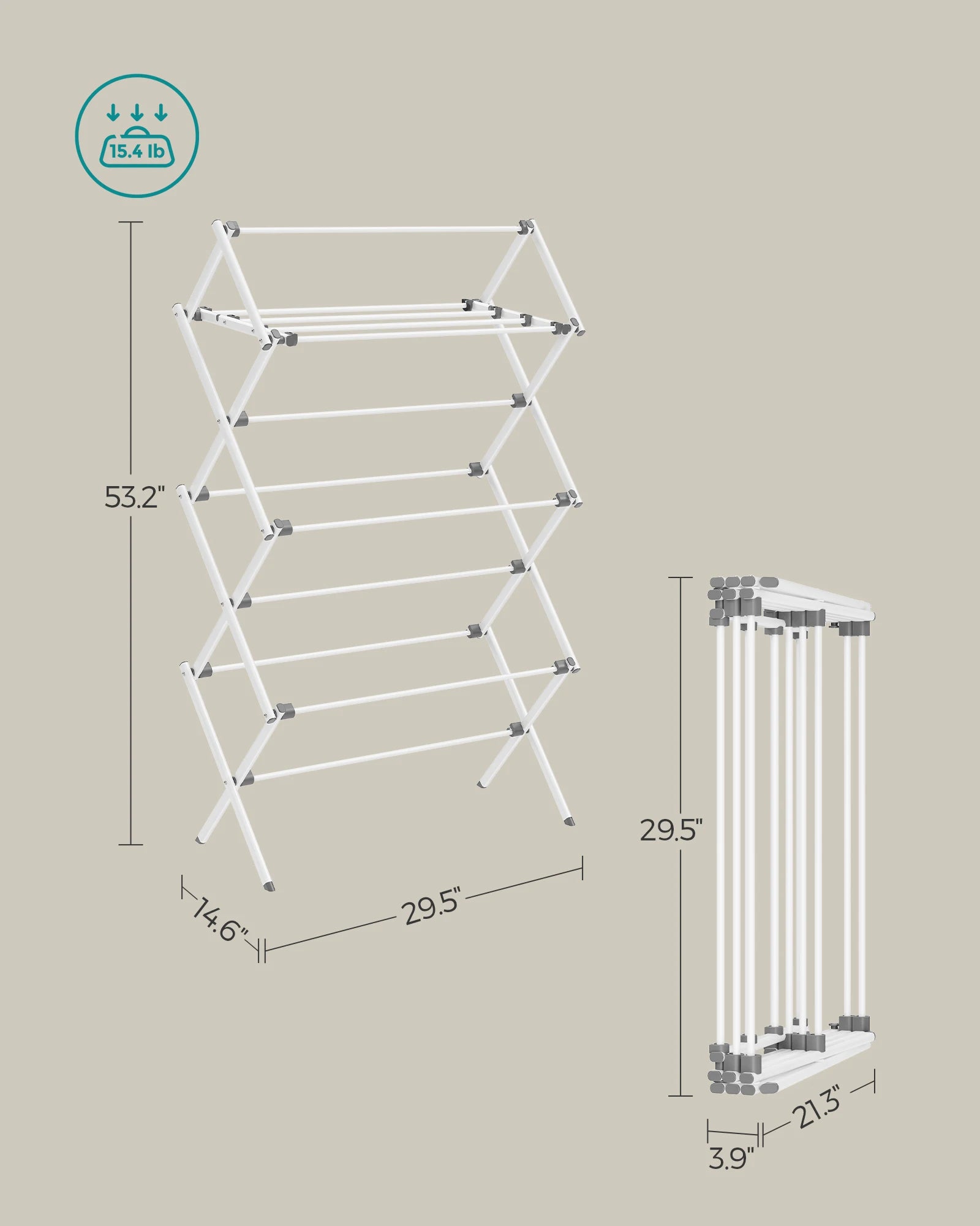 SONGMICS Foldable Clothes Drying Rack, Laundry Drying Rack, Clothes Airer, Steel Frame, 14.6 x 29.5 x 53.2 Inches, Easy Assembly