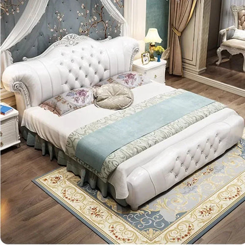 Wood Modern Bed Luxury Leather Classic Wedding Bed European Confortable Safe Camas De Matrimonio Dormitorio Bedroom Furniture