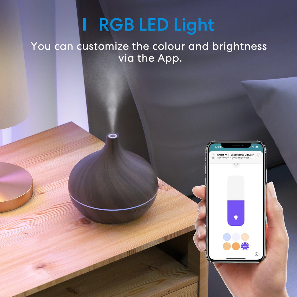 Meross Smart WiFi Wooden Essential Oil Diffuser Air Humidifier Voice Control Humificador For Bedroom Home Plants Support HomeKit