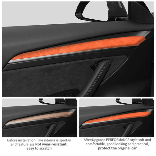 For Tesla Model 3 Y 2020-2023 Made of Alcantara Door Handle Panel Trim Cover Door Sticker Styling Decoration Interior Accessory