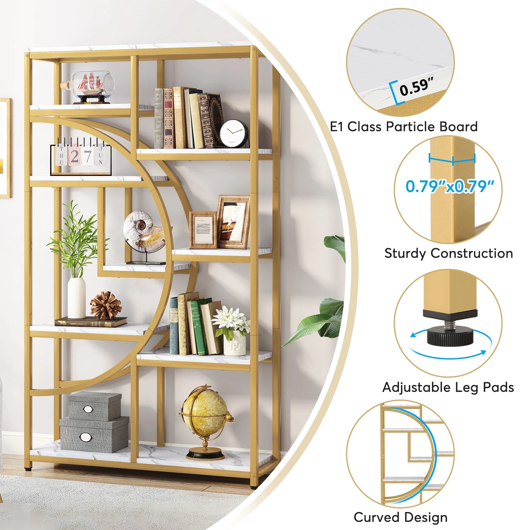 Tribesigns Bookshelf Industrial 5 Tier Etagere Bookcase, Freestanding Tall Bookshelves Display Shelf Storage Organizer