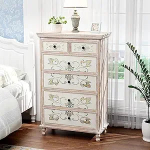 Fluted Dresser 6 Drawer, Wood Dresser for Bedroom with Rounded Edges, Mid Century Modern Dressers 47" Long Chest of Drawers, Na