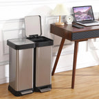 2-Compartment Kitchen Trash Can, 2x25L Stainless Steel Pedal Bin