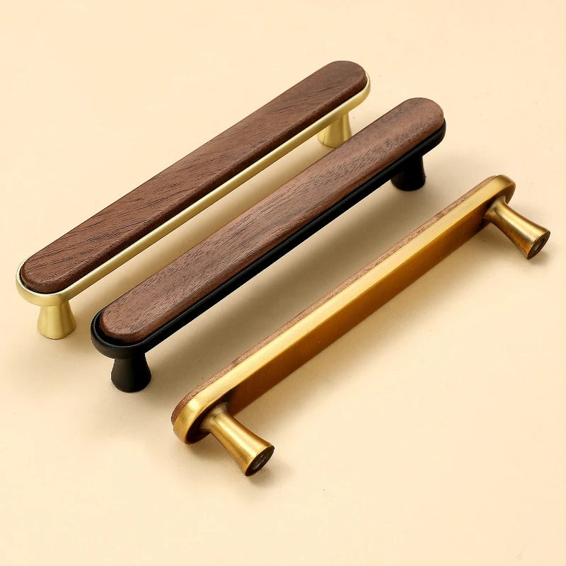 Kitchen Closet Dressing Table Wooden Furniture Handles Walnut Cabinet Door T Bar Wood Knobs Pulls Wardrobe Cupboard Drawer Pulls