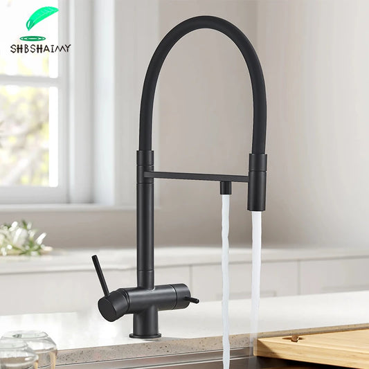 Filtered Kitchen Faucets Dual Spout Filter Faucet Mixer Pull Out Spray 360 Rotation Water Purification 3 Ways Sink Mixer Kitchen
