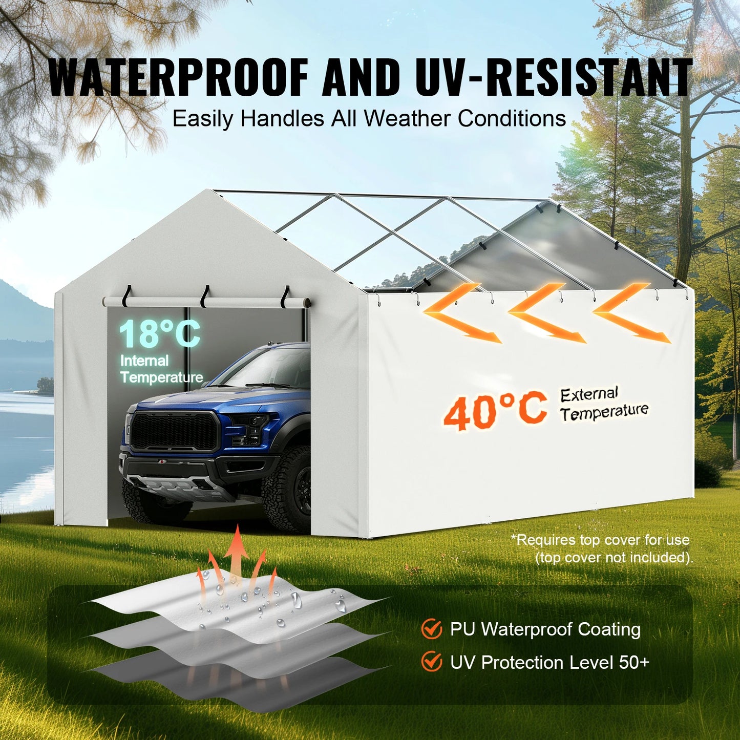 VEVOR Carport Replacement  Garage Tent Shelter Tarp Heavy-Duty Waterproof & UV Protected.