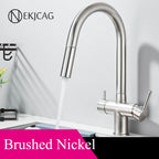 Gun Grey Dual Spout Kitchen Mixer Swivelling 360° Hot And Cold Water Mixer Pull-down Pure Water Faucet Twin-handle Kitchen Mixer