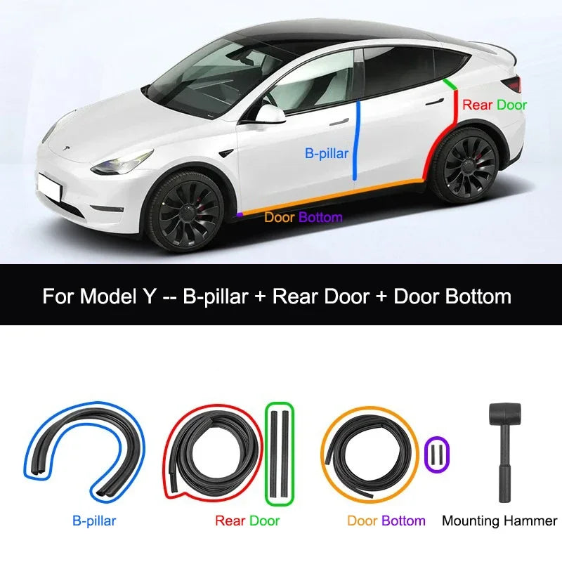 For Tesla Model Y 2021-2024 Door Seal Strip Kit Soundproof Rubber Weatherstrip for Model 3 B-Pillar Sealing Set Noise Reduction