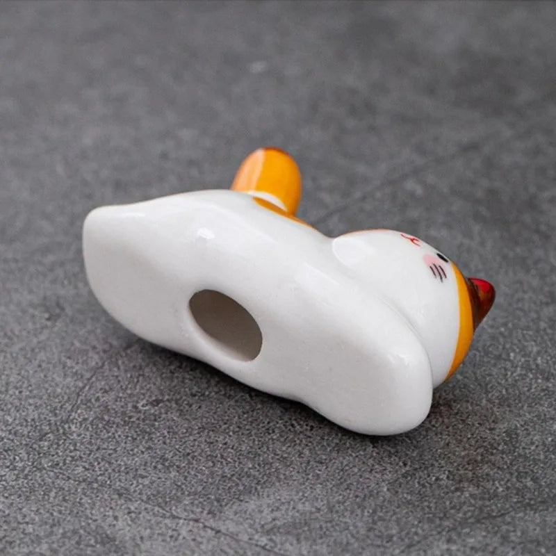 Ceramic Cat Chopstick and Utensil Holder Spoon Fork Rest Stand Japanese Style Tableware Storage Rack for Kitchen Organization