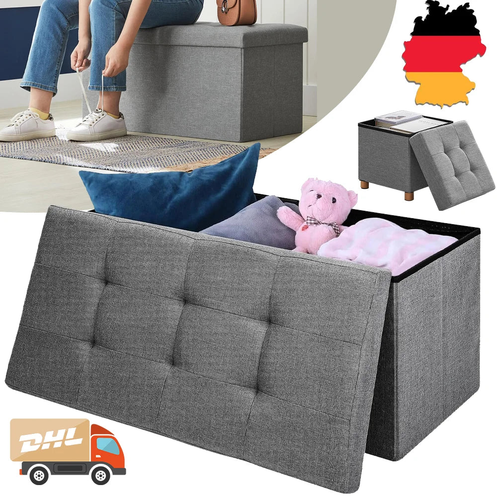 Folding Storage Trunk Footrest Stool Cube Bench Square Folding Stool Polyester Stool Storage Boxes for Bedroom Entrance Store