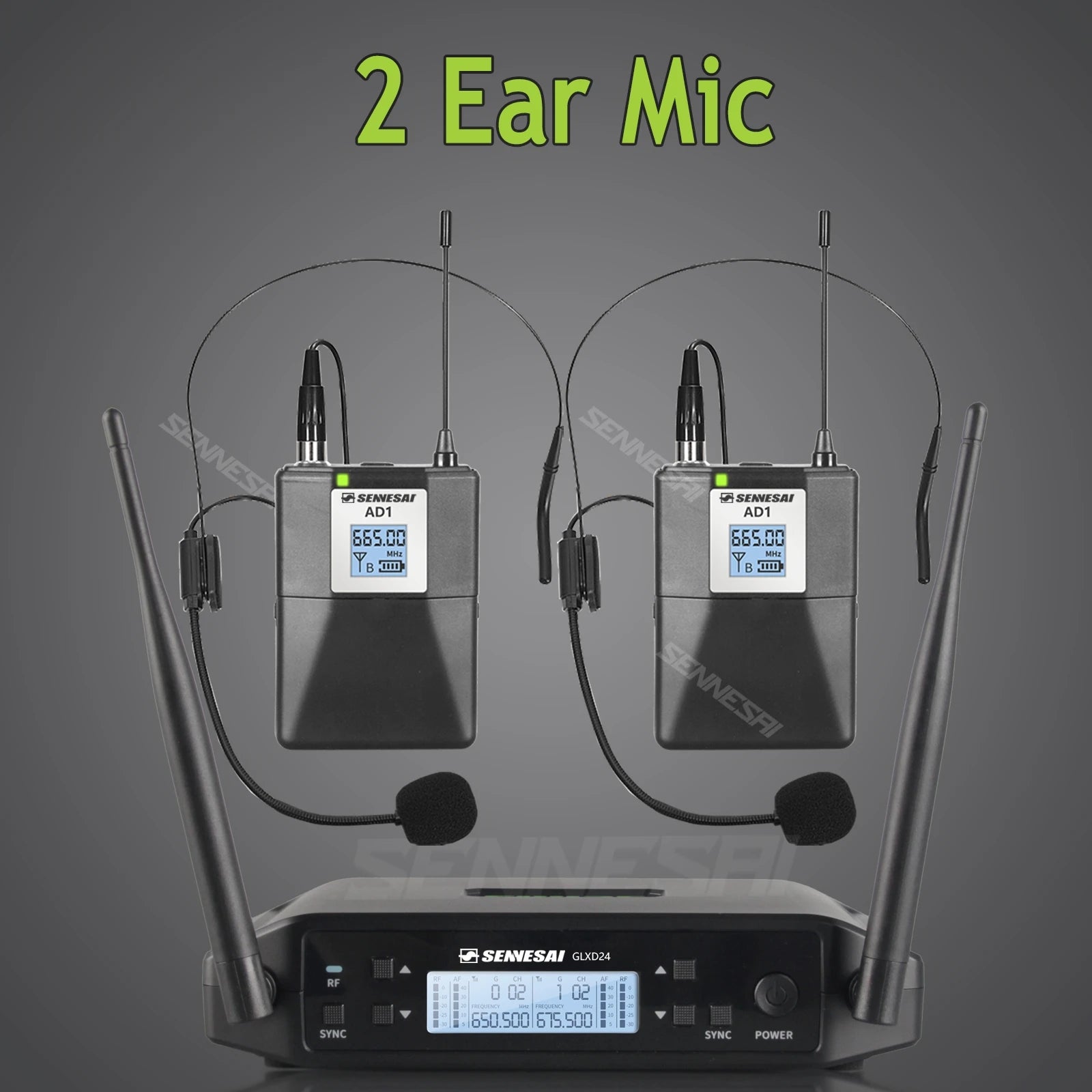 SENNESAI GLXD24 B58 Professional Dual Wireless Microphone 600-699MHz System Stage Performances UHF Dynamic 2 Channel Handheld