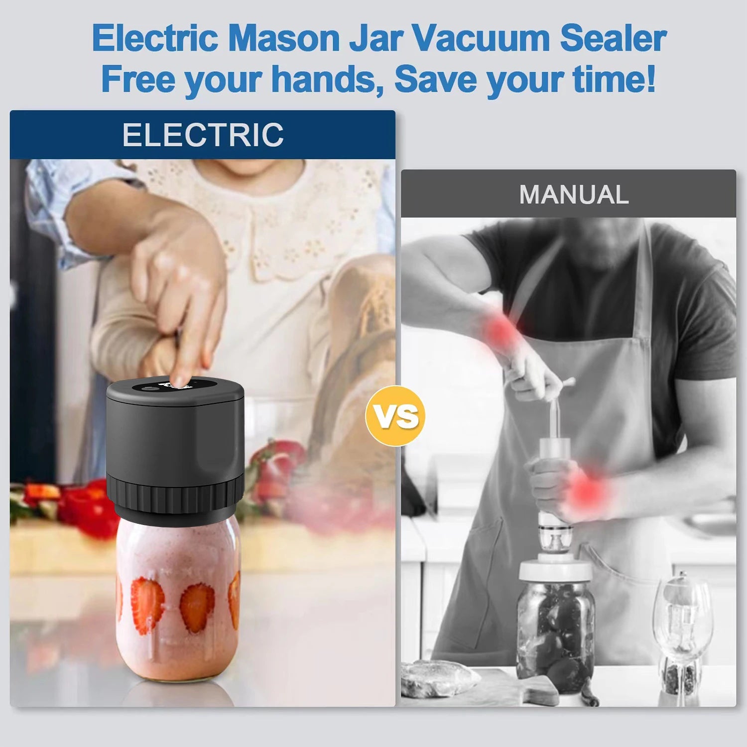 Electric Mason Jar Vacuum Sealing Kit Cordless Automatic Tank Sealant For Wide And Conventional Mouth Mason Jar Fermentation