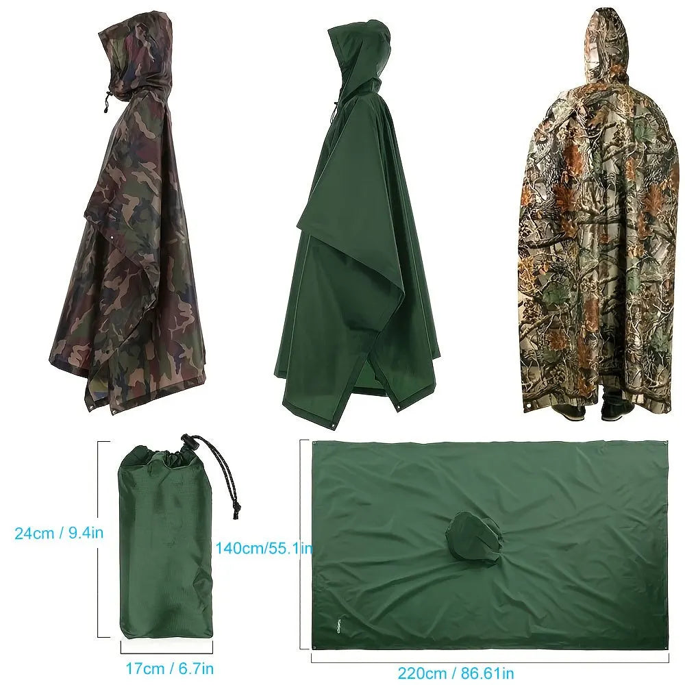 3-in-1 Multifunction Travel Waterproof Poncho Outdoors Rain Coat Shelter Camping Mat Backpack Cover Women Men Raincoat