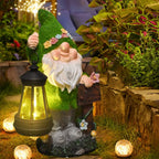 Flocking Gnome Statues with Solar Lantern Outdoor Resin Ornament Easter Garden Gnomes Funny for Yard and Patio Decor