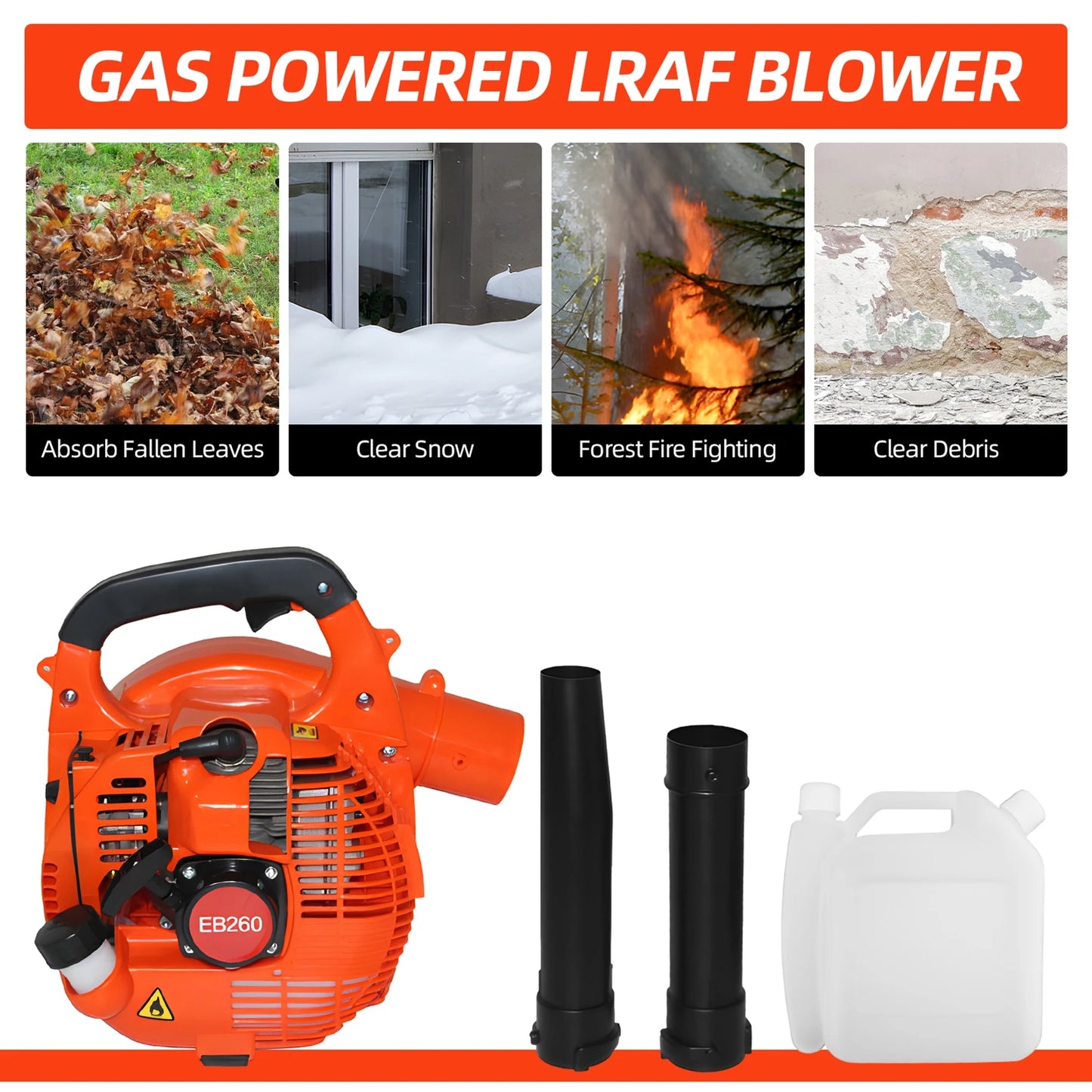 Gas Powered Air Blower 2 Stroke Engine 25.4CC 275.45CFM Air Volume 0.65L Oil Tank Powerful Wind Snow Blower Handheld Leaf Blower