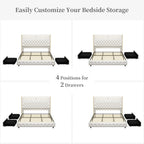 LED Bed Frame with Galaxy Star Projector, 2 Drawers, 52" PU Headboard with Charging Station, Noise Free, No Box Spring