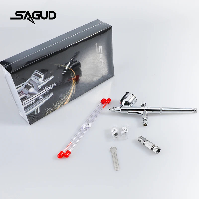 SAGUD Professional Airbrush Set 0.2 0.3 0.5mm Needles Nozzle Quick Release with Air Hose - Dual-Action Gravity Feed Airbrush Kit