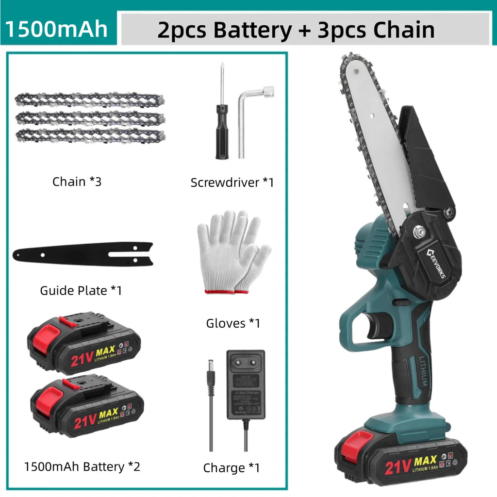 Geevorks 6 Inch Chain Saw Cordless Handheld Pruning Chainsaw Woodworking Electric Saw Cutting Power Tools
