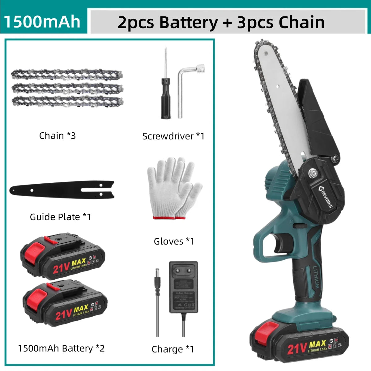 Geevorks 6 Inch Chain Saw Cordless Handheld Pruning Chainsaw Woodworking Electric Saw Cutting Power Tools