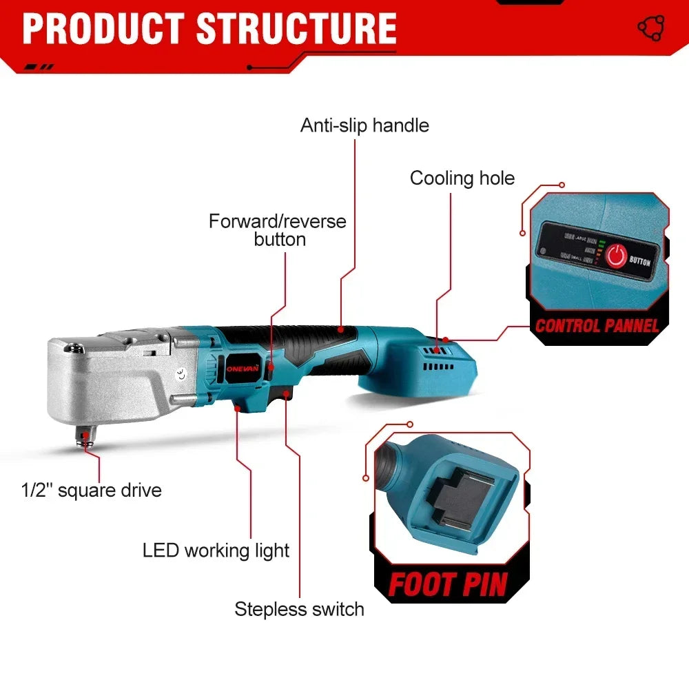 ONEVAN Brushless 1/2'' Electric Ratchet Wrench 1000NM 4800RPM Removal Screw Nut Car Repair Power Tool For Makita 18V Battery Pin