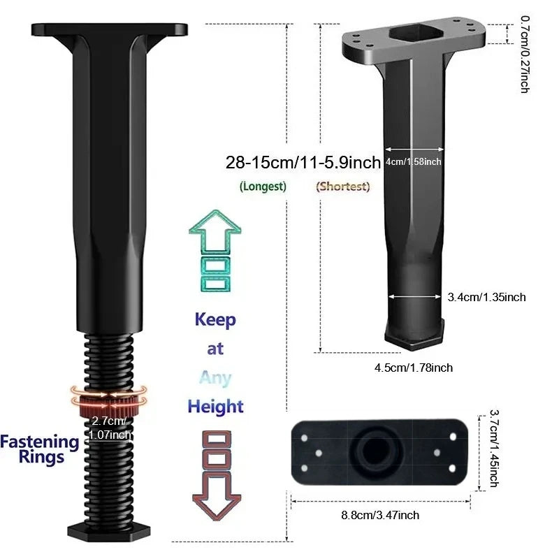 4-Pack Adjustable Bed Support Legs,5.9-11 Inch Height Range,Fits King&Queen,Easy Install,Sturdy Support,No Electricity Needed