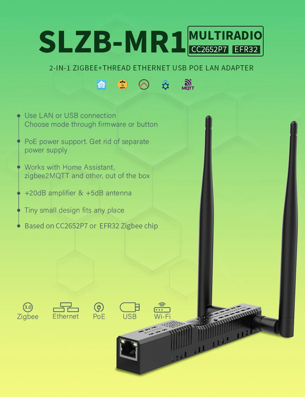 SLZB-MR1 Multiradio Zigbee3.0 Thread Coordinator with PoE Ethernet/USB/WiFi Bridge Compatible Zigbee2MQTT Home Assistant ZHA