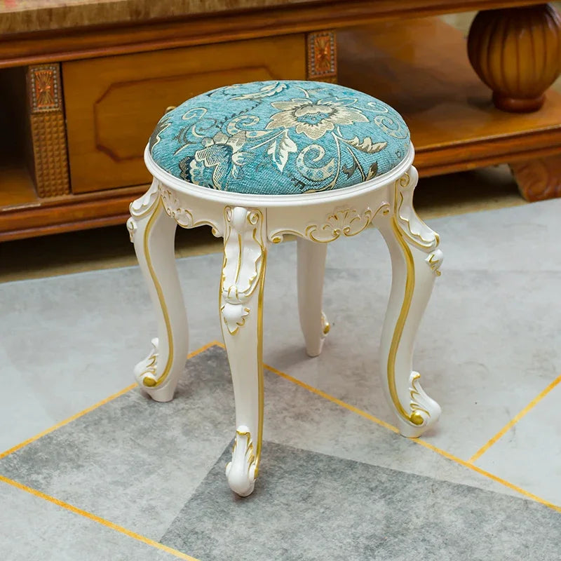 European Fabric Pouf,Modern Round Tea Table Stool, High-Quality Manicure Seat, Living Room Sofa Side Ottoman, Versatile Seating.