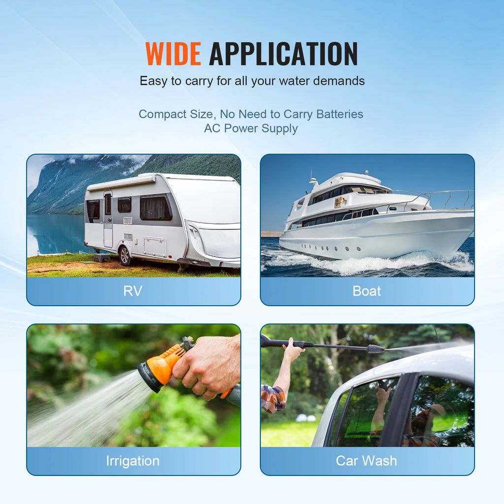 VEVOR RV Water Pressure Diaphragm Pump 3.3GPM / 3.5GPM / 5.5GPM Adjustable Self Priming Sprayer Pump for Camper Marine Boat Lawn
