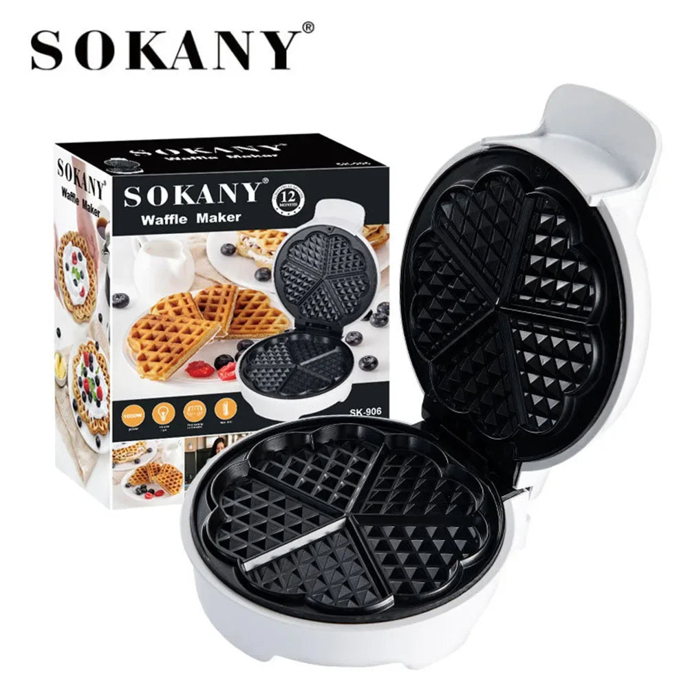 Belgian Waffle Maker - 5 Pieces of Heart-shaped Non-stick Coating, Heated on Both Sides, Suitable for Breakfast Dessert Parties