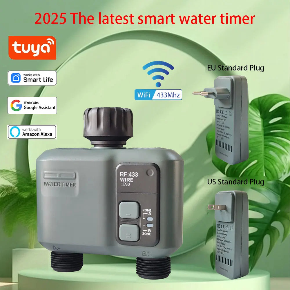 2025New WIFI+RF433mhz Garden Watering Timer Smart Sprinkler Drip Irrigation System Built-in Water Flow Recorder Controller TUYA