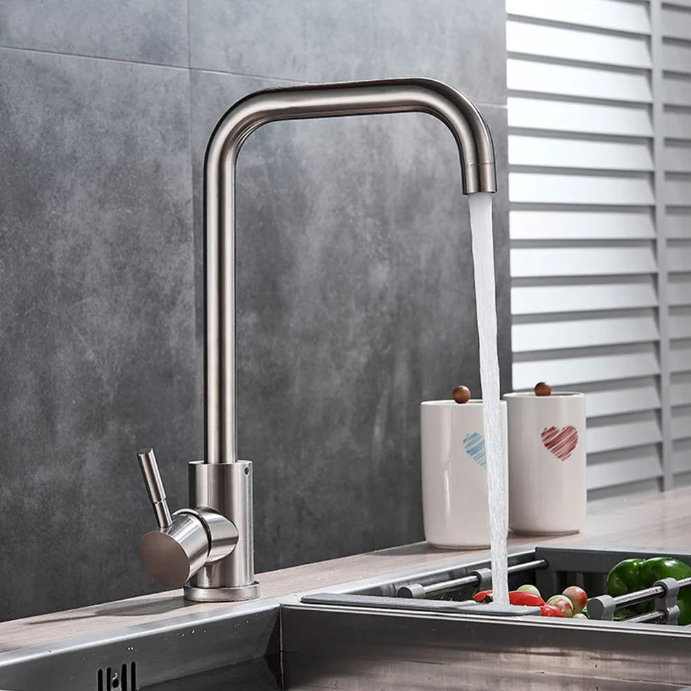 304 Stainless Steel Kitchen Sink Faucet Flexible Hot Cold Water Mixer Single Handle Pull Out Sink Faucet Deck Mounted Water Taps
